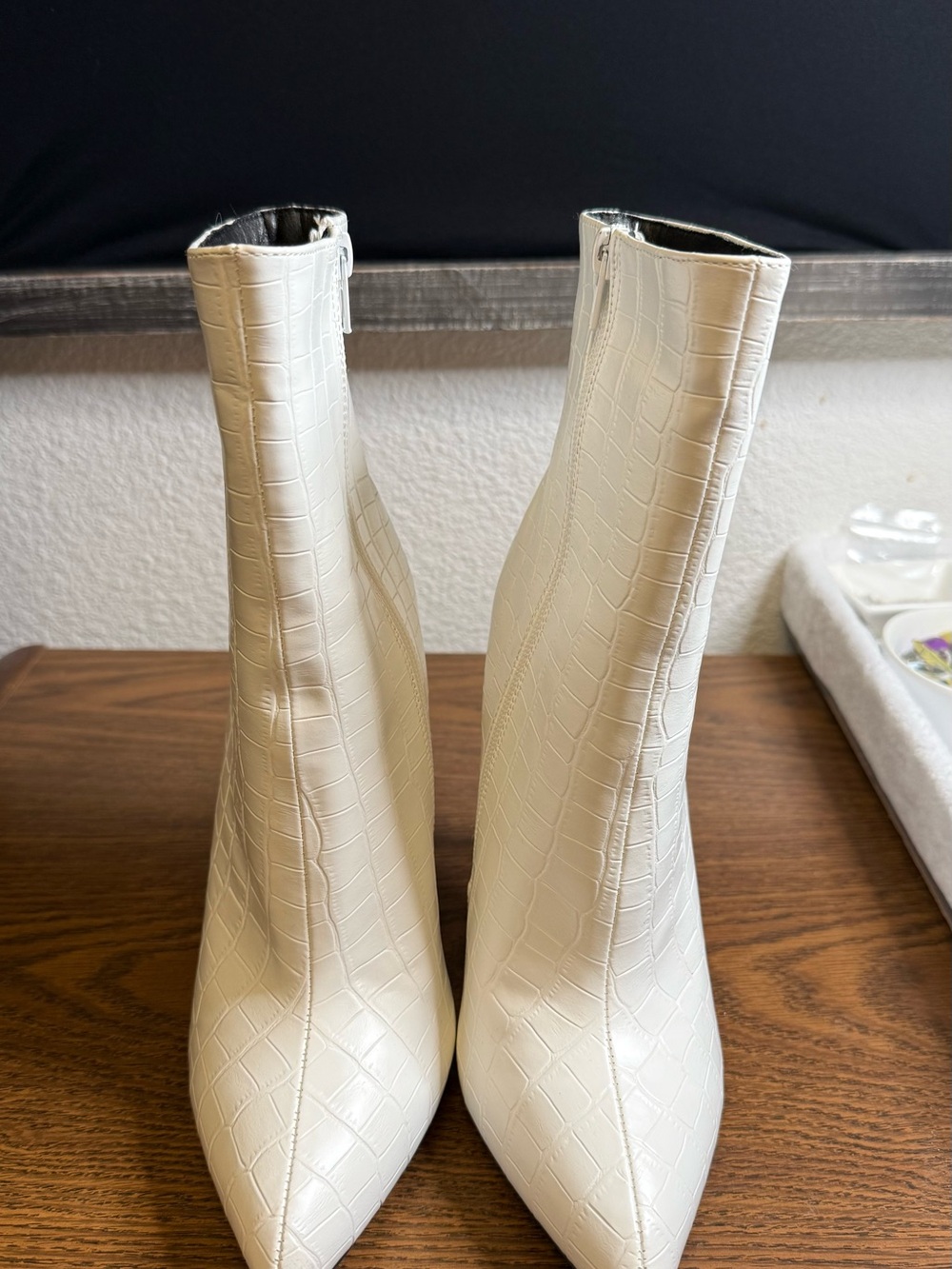 Fashion Nova White  Pointed Ankle Booties